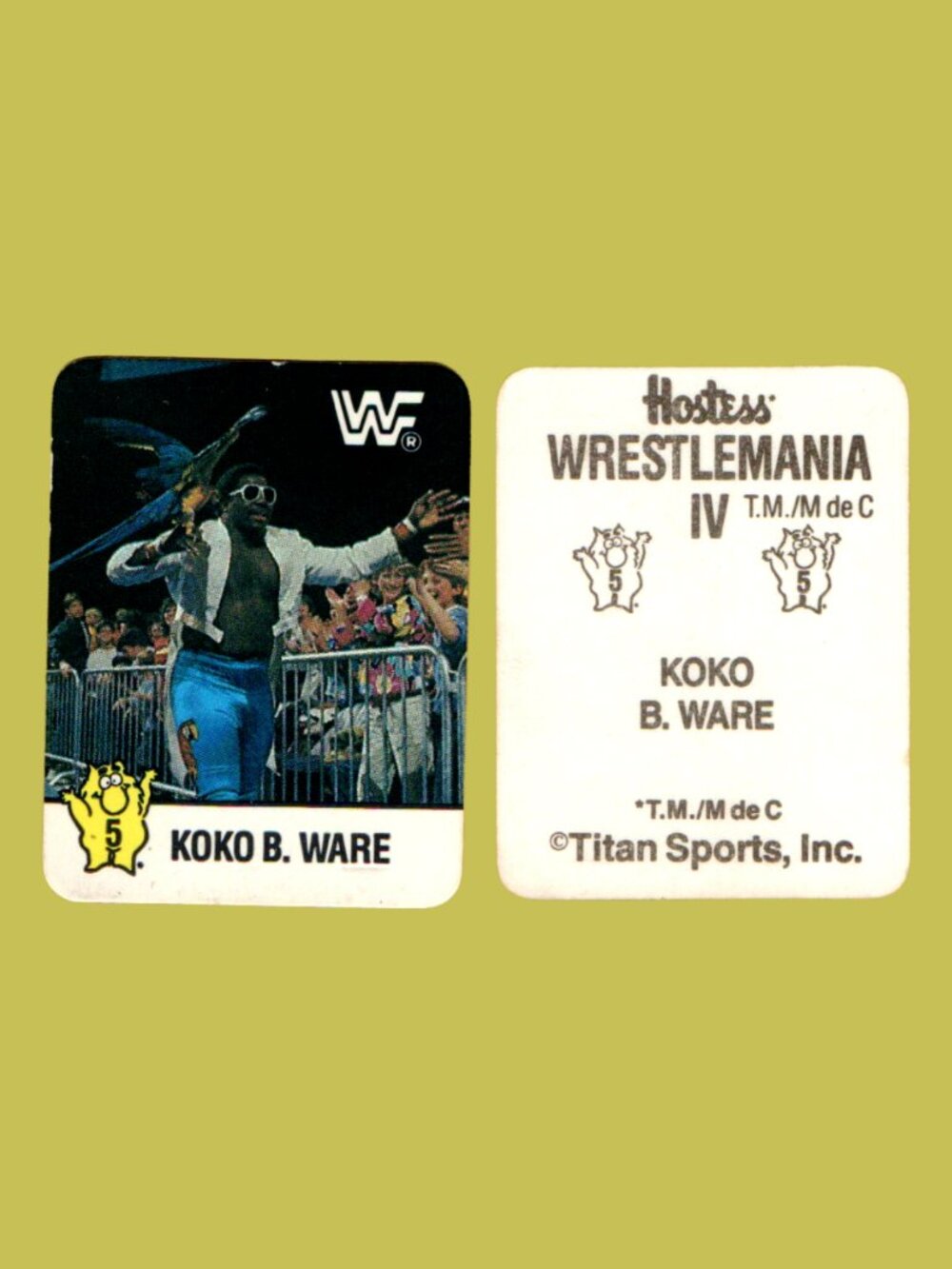 5/$20 WWF x Hostess Potato Chips Koko B. Ware 1988 WrestleMania IV Sticker Card